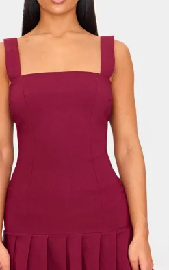 Burgundy Pleated Shift Dress