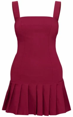 Burgundy Pleated Shift Dress