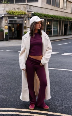 Burgundy Premium Soft Touch Skinny Flare Pants