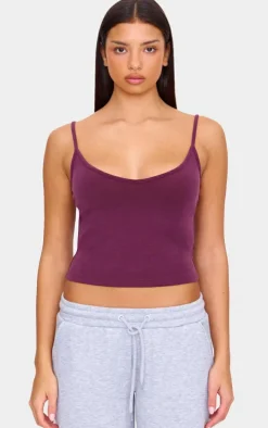Burgundy Premium Soft Touch V Neck Strappy Cami