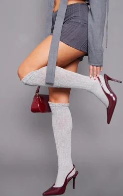 Burgundy Pu Point Toe Sling Back High Heeled Courts