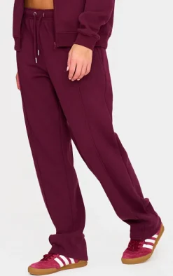 Burgundy Seam Detail Wide Leg Sweatpants