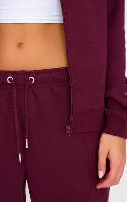 Burgundy Seam Detail Wide Leg Sweatpants