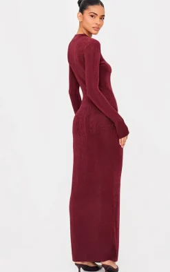 Burgundy Slinky Wrap Maxi Dress