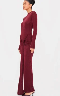 Burgundy Slinky Wrap Maxi Dress