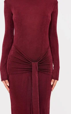 Burgundy Slinky Wrap Maxi Dress