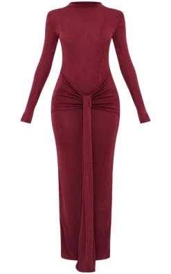 Burgundy Slinky Wrap Maxi Dress