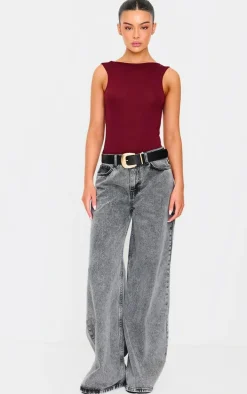 Burgundy Soft Jersey Open Back Bodysuit