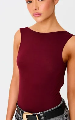 Burgundy Soft Jersey Open Back Bodysuit