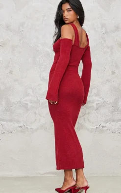 Burgundy Soft Knit Strappy Cut Out Maxi Dress