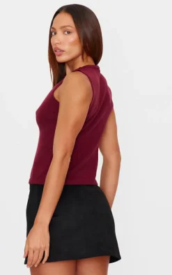 Burgundy Soft Knitted Button Through Vest