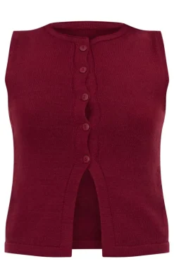 Burgundy Soft Knitted Button Through Vest