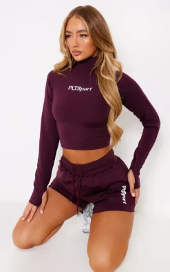 Burgundy Soft Touch High Neck Gym Top