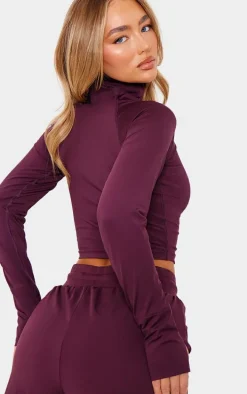 Burgundy Soft Touch High Neck Gym Top