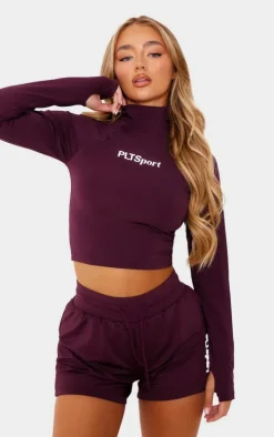 Burgundy Soft Touch High Neck Gym Top