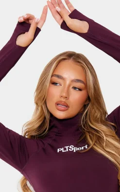Burgundy Soft Touch High Neck Gym Top