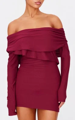 Burgundy Soft Touch Long Sleeve Mini Dress