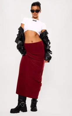 Burgundy Soft Touch Low Rise Drapy Maxi Skirt