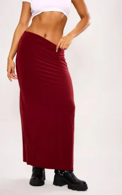 Burgundy Soft Touch Low Rise Drapy Maxi Skirt