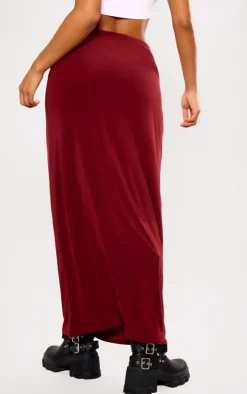 Burgundy Soft Touch Low Rise Drapy Maxi Skirt