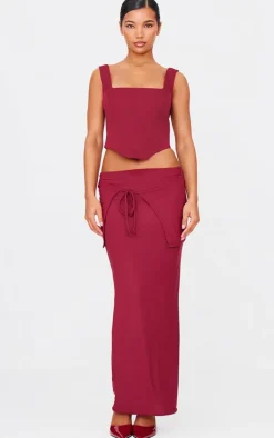 Burgundy Soft Touch Overlay Detail Jersey Maxi Skirt