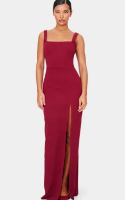 Burgundy Straight Neck Maxi Dress
