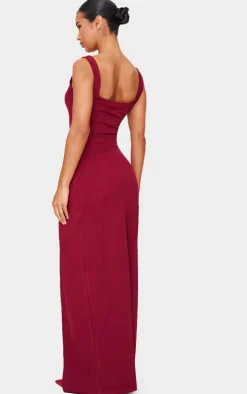 Burgundy Straight Neck Maxi Dress