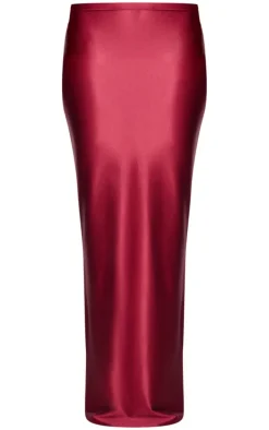 Burgundy Stretch Satin Split Side Maxi Skirt