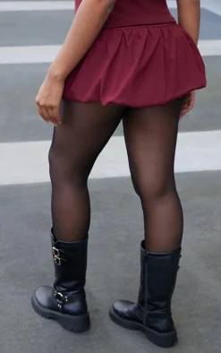 Burgundy Stretch Woven Micro Mini Puffball Skirt