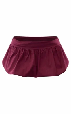 Burgundy Stretch Woven Micro Mini Puffball Skirt