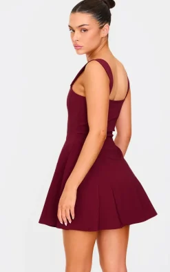 Burgundy Stretch Woven Shift Dress