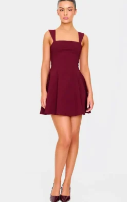 Burgundy Stretch Woven Shift Dress