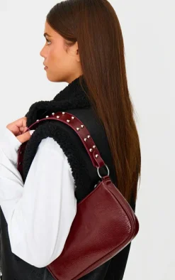 Burgundy Stud Handle Shoulder Bag