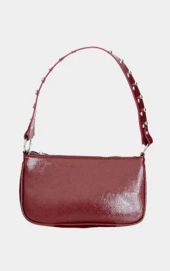 Burgundy Stud Handle Shoulder Bag