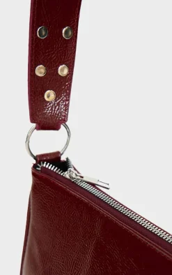 Burgundy Stud Handle Shoulder Bag