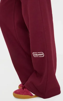 Burgundy Studio Archives Embroidered Thin Waistband Drop Crotch Sweatpants