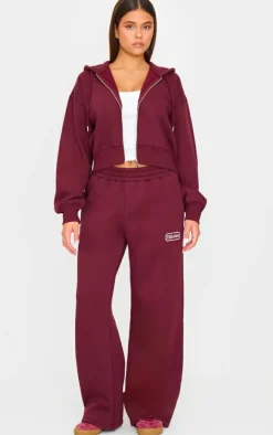 Burgundy Studio Archives Embroidered Wide Leg Sweatpants