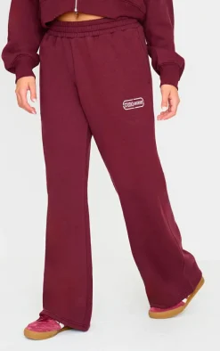Burgundy Studio Archives Embroidered Wide Leg Sweatpants