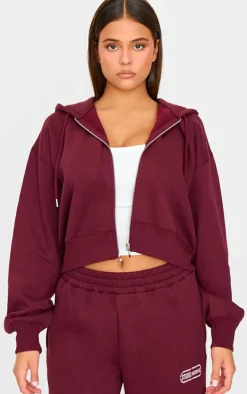 Burgundy Studio Archives Embroidered Zip Up Jacket