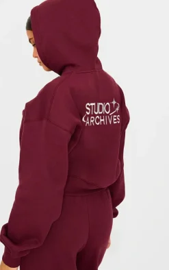 Burgundy Studio Archives Embroidered Zip Up Jacket