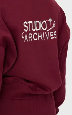 Burgundy Studio Archives Embroidered Zip Up Jacket