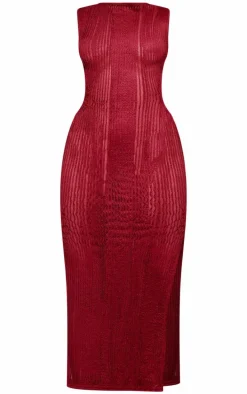 Burgundy Texture Extreme Back Cut Out Maxi Dress