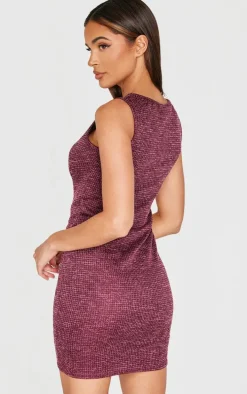 Burgundy Textured Sleeveless Bodycon Dress