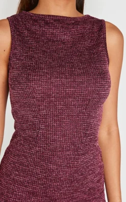 Burgundy Textured Sleeveless Bodycon Dress