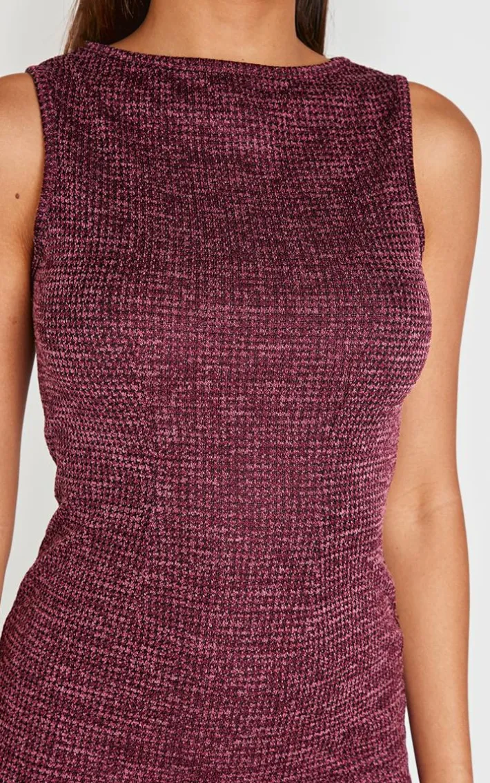 Burgundy Textured Sleeveless Bodycon Dress