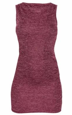 Burgundy Textured Sleeveless Bodycon Dress