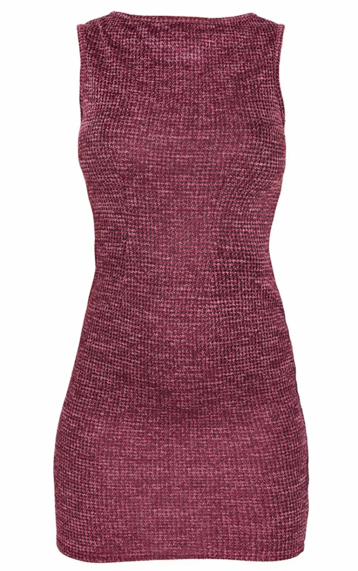 Burgundy Textured Sleeveless Bodycon Dress
