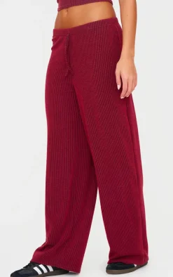 Burgundy Two Tone Crinkle Rib Slouchy Fit Pants