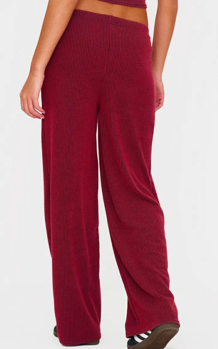 Burgundy Two Tone Crinkle Rib Slouchy Fit Pants