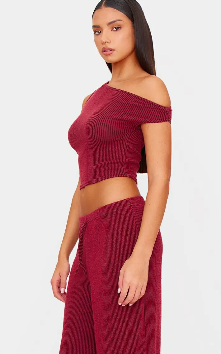 Burgundy Two Tone Crinkle Rib Slouchy Fit Pants